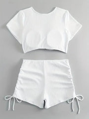 Plus Size Solid Knot Low Rise Round Neck Tankini 