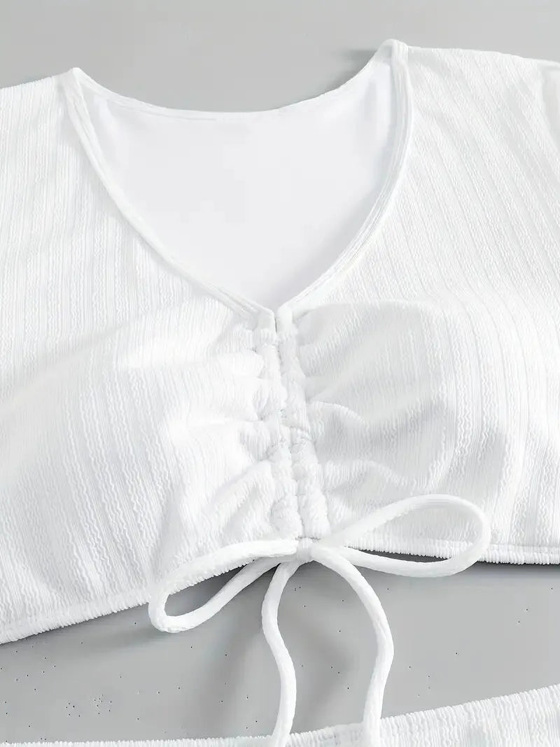 Plus Size Solid Knot Low Rise Round Neck Tankini 