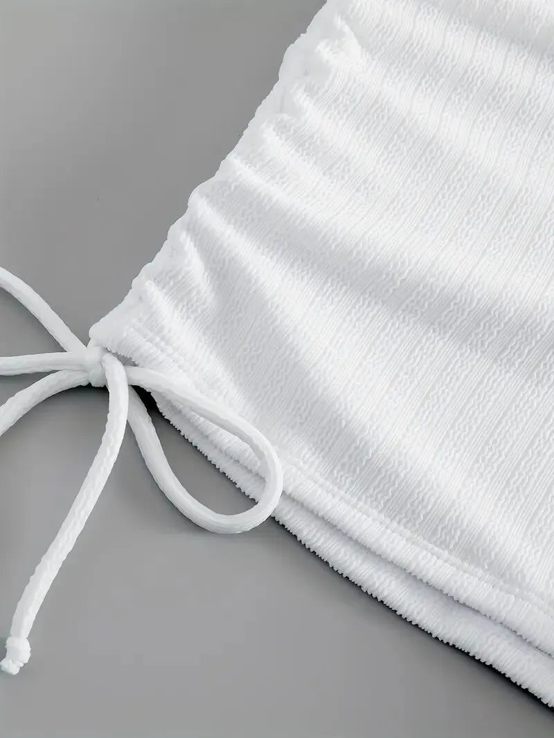 Plus Size Solid Knot Low Rise Round Neck Tankini 