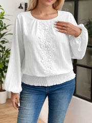 Solid Lace Round Neck Lantern Regular Blouse