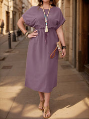 Plus Size Solid Lace-up Elegant Style A-line Dress