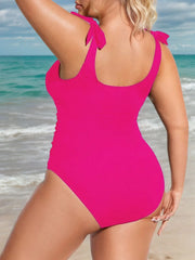 Plus Size Solid Bow High Rise One-piece 