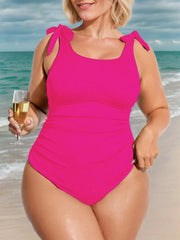 Plus Size Solid Bow High Rise One-piece 