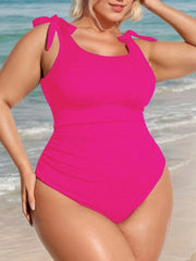 Plus Size Solid Bow High Rise One-piece 