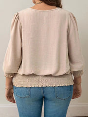Plus Size Solid Lantern Sleeve Elegant Blouse