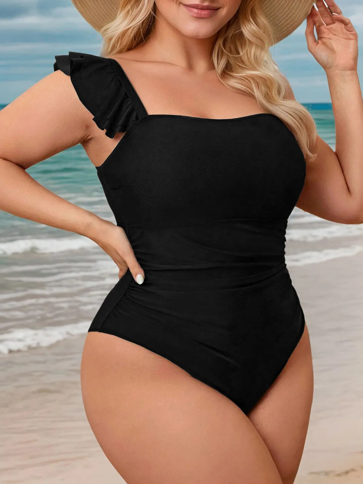 Plus Size Solid Medium Rise Square Neck One-piece