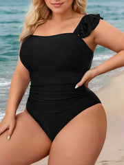Plus Size Solid Medium Rise Square Neck One-piece