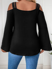 Plus Size Solid Off Shoulder Flare Long Sleeve Blouse