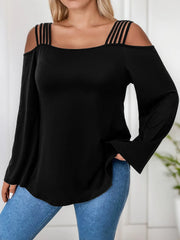 Plus Size Solid Off Shoulder Flare Long Sleeve Blouse