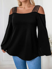 Plus Size Solid Off Shoulder Flare Long Sleeve Blouse