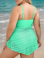 Plus Size Solid Hollowed-Out Tankini