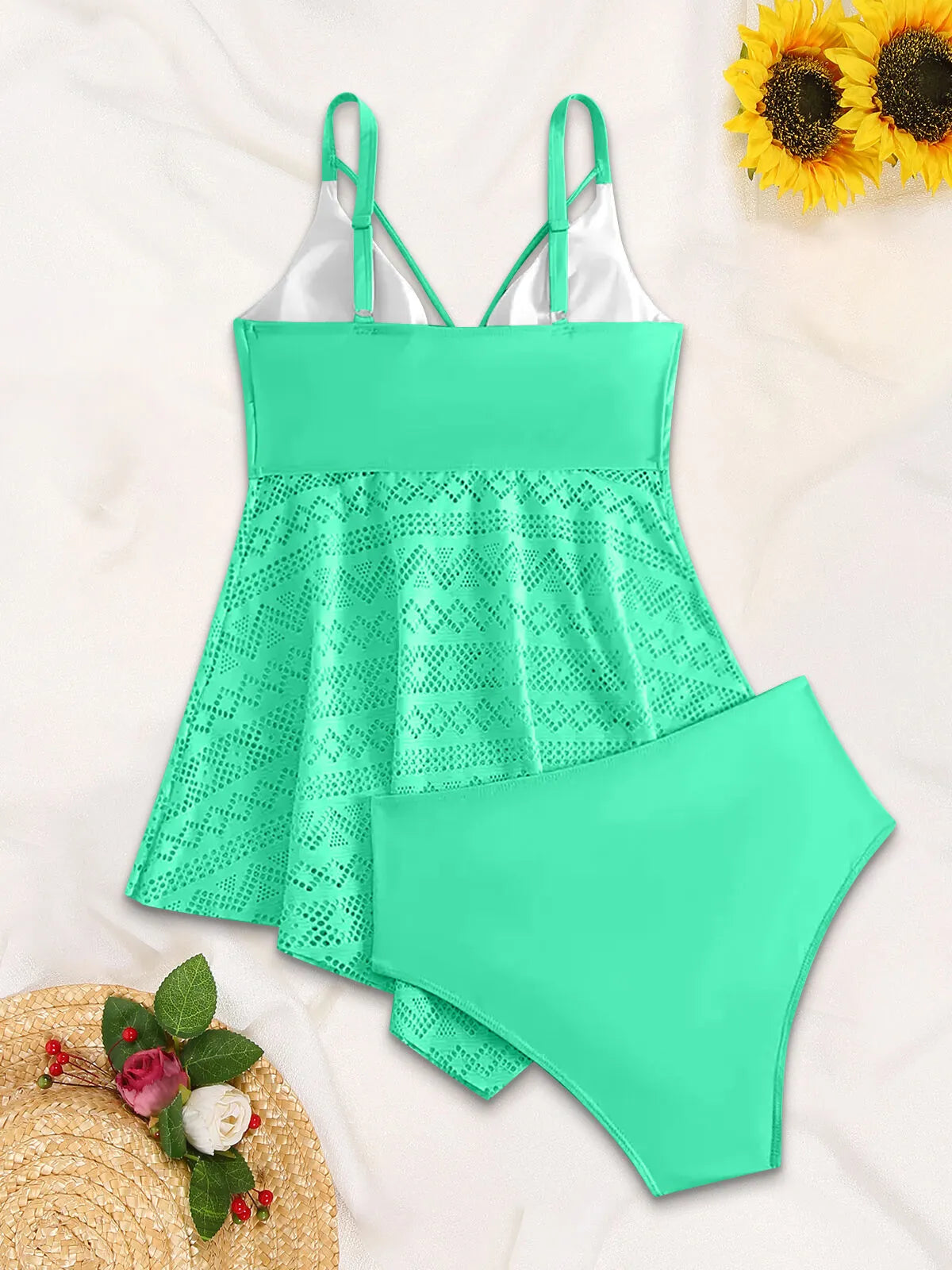 Plus Size Solid Hollowed-Out Tankini