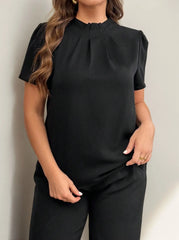 Plus Size Solid Puff Office Style Blouse