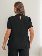 Plus Size Solid Puff Office Style Blouse