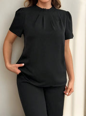 Plus Size Solid Puff Office Style Blouse