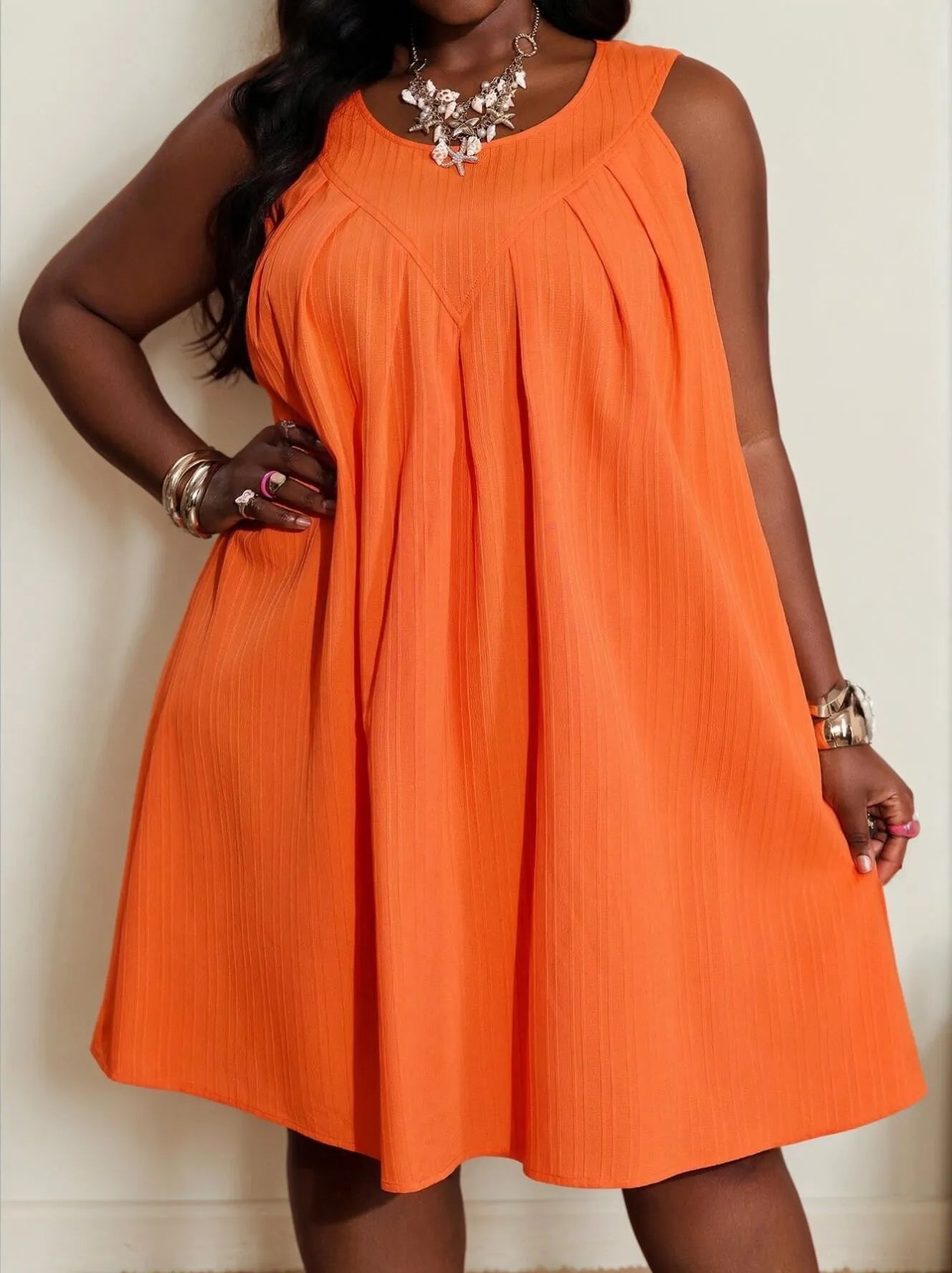 Plus Size Solid Round Neck A-line Dress