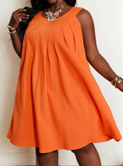 Plus Size Solid Round Neck A-line Dress