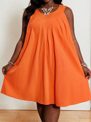 Plus Size Solid Round Neck A-line Dress
