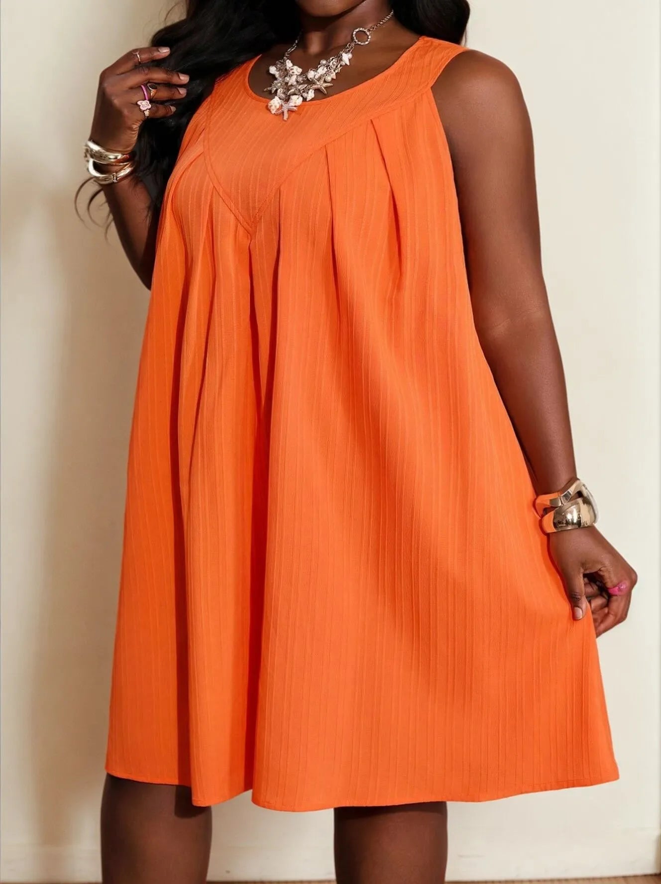 Plus Size Solid Round Neck A-line Dress