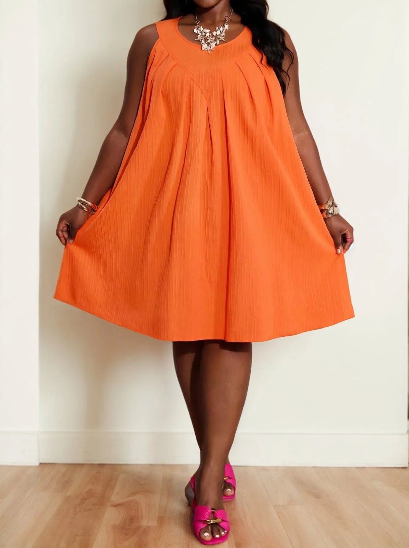 Plus Size Solid Round Neck A-line Dress