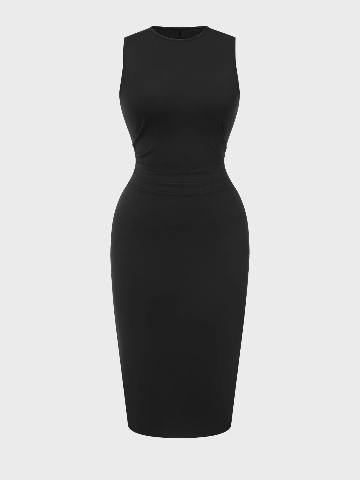 Plus Size Solid Round Neck Sleeveless Bodycon Dress