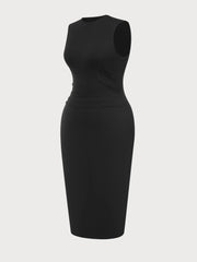 Plus Size Solid Round Neck Sleeveless Bodycon Dress