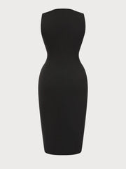 Plus Size Solid Round Neck Sleeveless Bodycon Dress