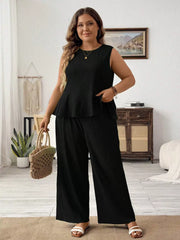 Plus Size Casual Round Neck Tank & Solid Pants