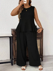 Plus Size Casual Round Neck Tank & Solid Pants