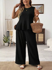 Plus Size Casual Round Neck Tank & Solid Pants