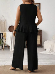 Plus Size Casual Round Neck Tank & Solid Pants