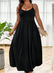 Plus Size Solid Spaghetti Strap Casual A-line Dress