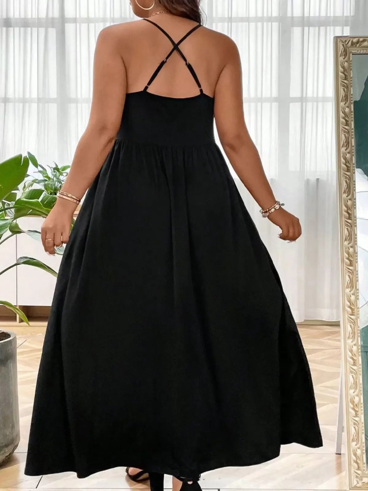Plus Size Solid Spaghetti Strap Casual A-line Dress
