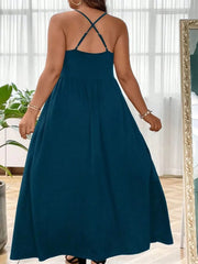 Plus Size Solid Spaghetti Strap Casual A-line Dress