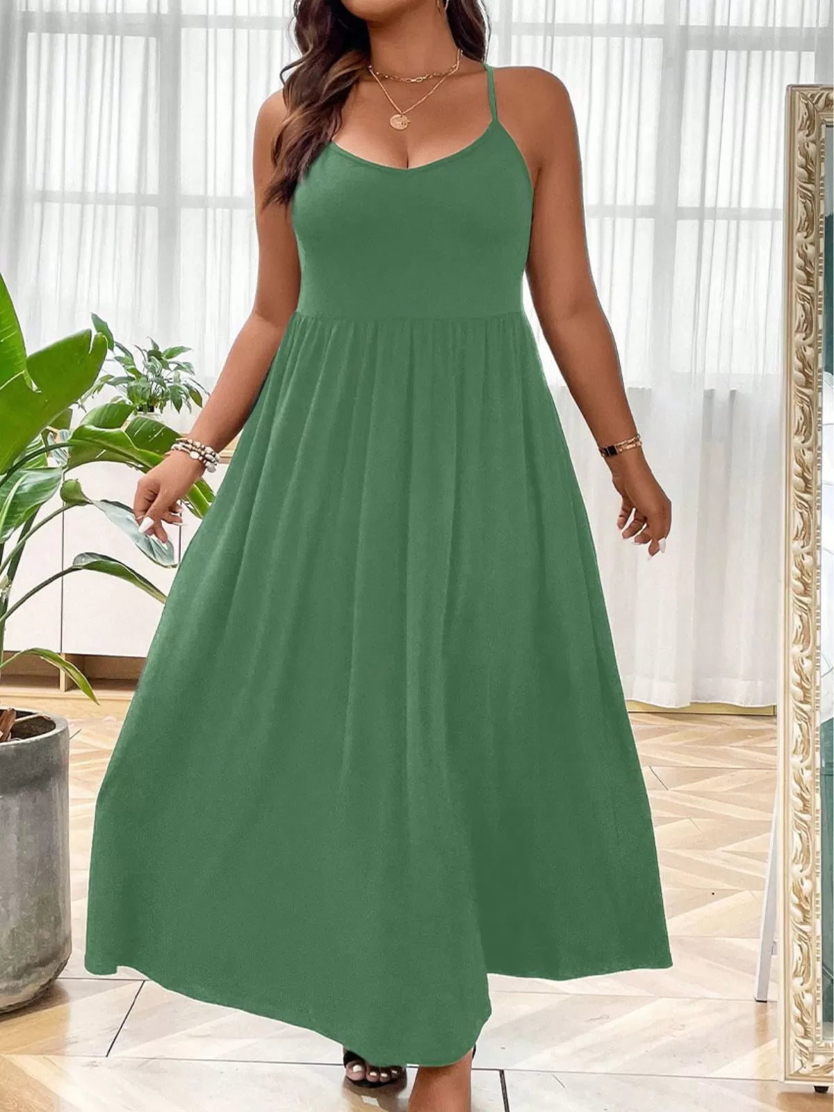Plus Size Solid Spaghetti Strap Casual A-line Dress