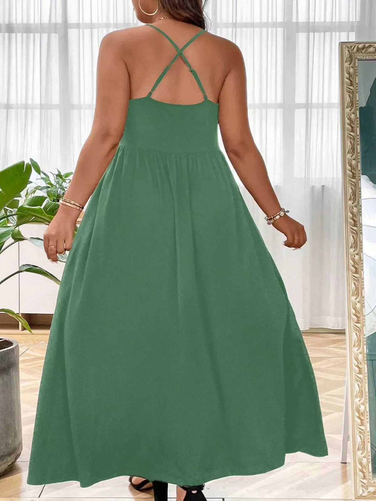 Plus Size Solid Spaghetti Strap Casual A-line Dress