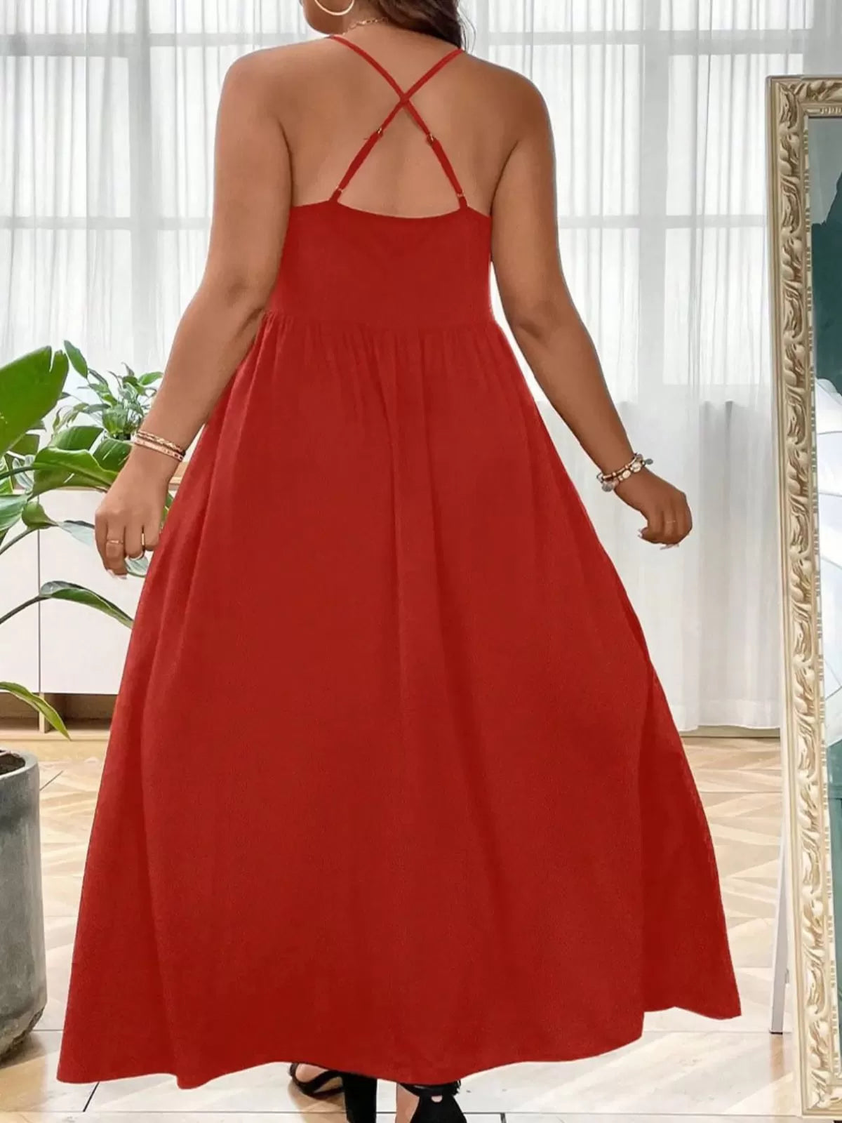 Plus Size Solid Spaghetti Strap Casual A-line Dress