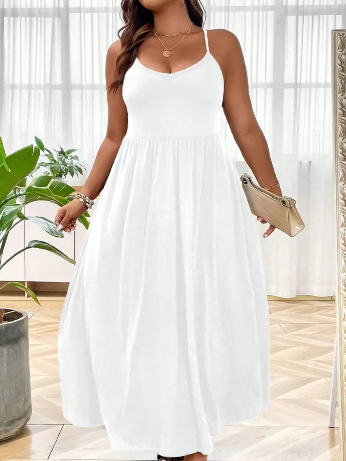Plus Size Solid Spaghetti Strap Casual A-line Dress