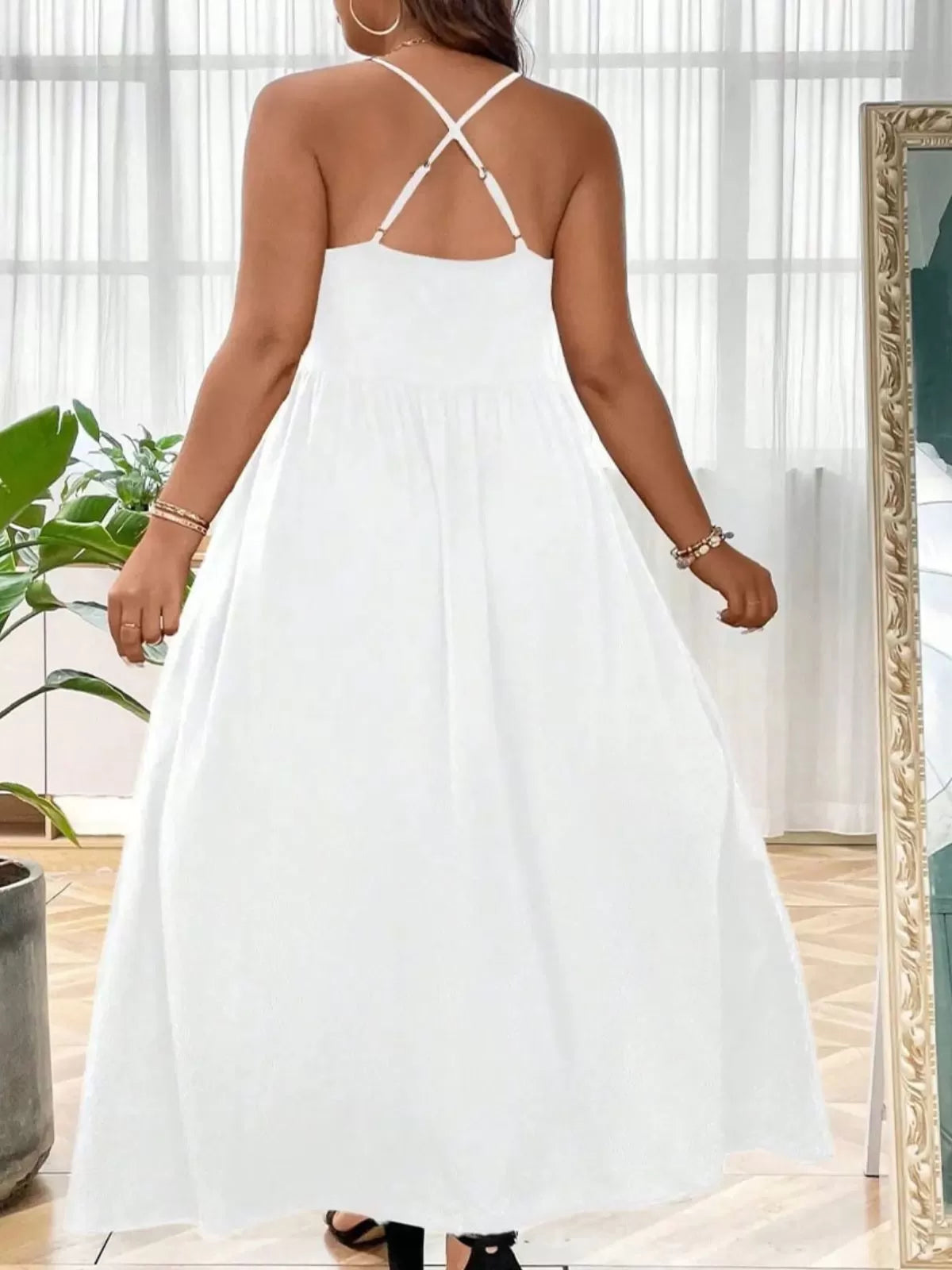 Plus Size Solid Spaghetti Strap Casual A-line Dress