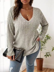 Plus Size Solid V-neck Regular Sleeve Long Sleeve Blouse