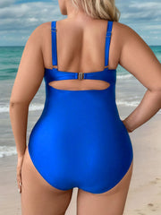 Plus Size Solid Wrinkle High Rise One-piece