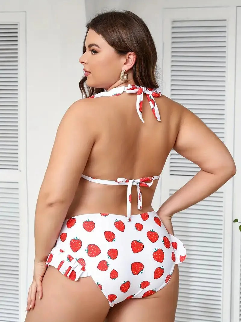 Plus Size Strawberry Ruffles Tankini