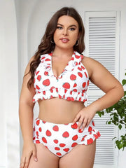 Plus Size Strawberry Ruffles Tankini