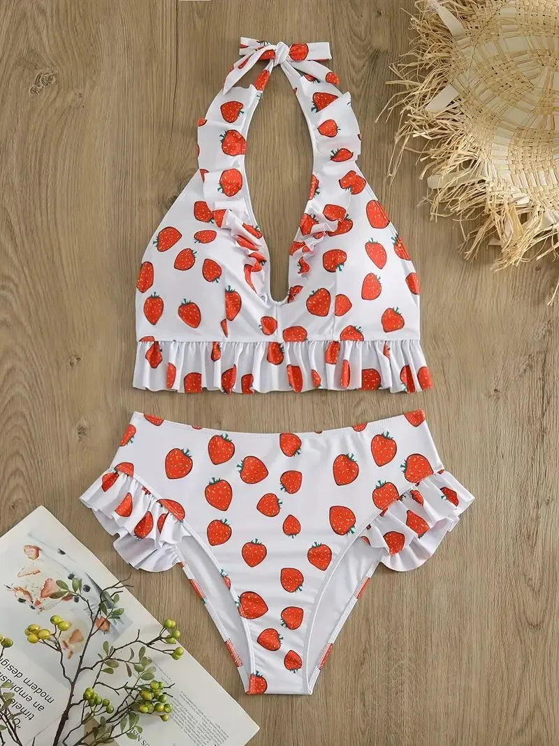 Plus Size Strawberry Ruffles Tankini