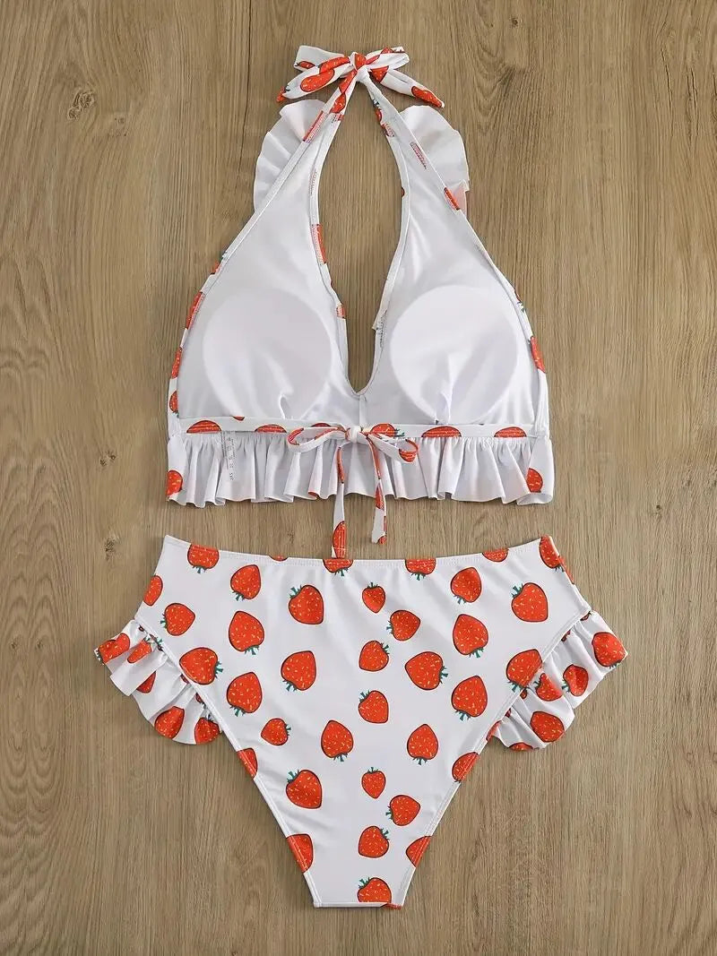 Plus Size Strawberry Ruffles Tankini
