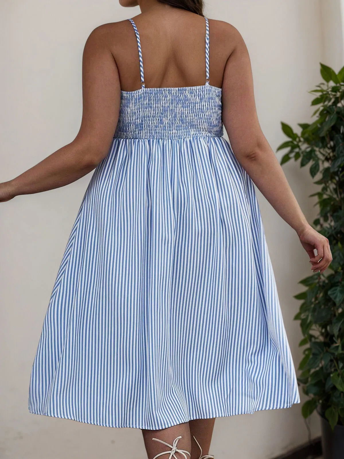 Plus Size Striped Bow Spaghetti Strap Trumpet Dress