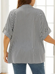 Plus Size Striped Button Lapel Blouse