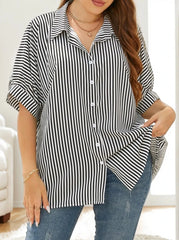 Plus Size Striped Button Lapel Blouse