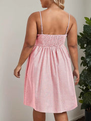 Plus Size Striped Button Spaghetti Strap Umbrella Dress