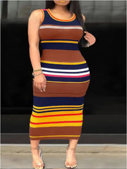 Plus Size Wide Horizontal Stripes Round Neck Bodycon Dress